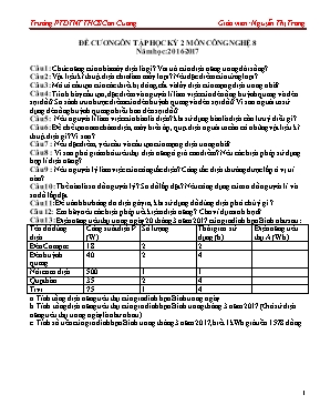 Đề cương ôn tập học kỳ II môn Công nghệ 8 - Năm học 2016-2017